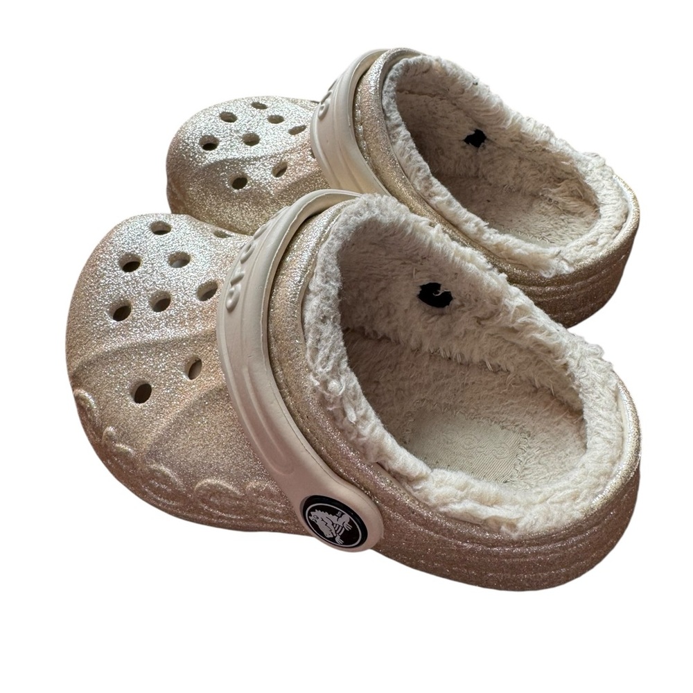 Toddler Girls Glitter Crocs- Winter Sherpa Lined Size 7 - Picture 3 of 6